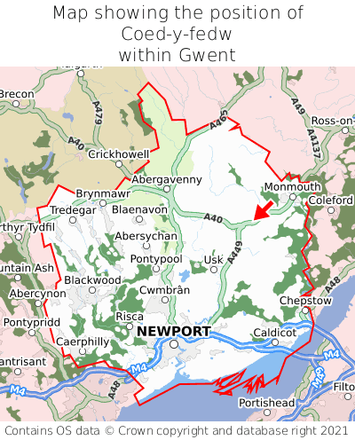 Map showing location of Coed-y-fedw within Gwent