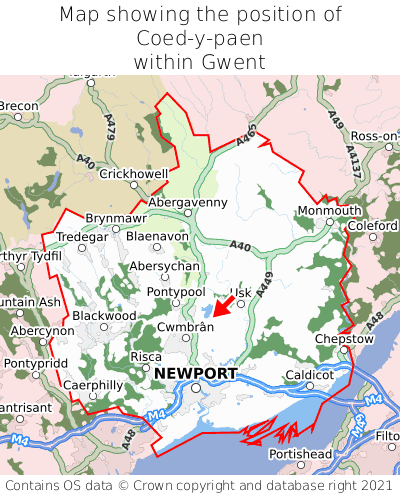 Map showing location of Coed-y-paen within Gwent