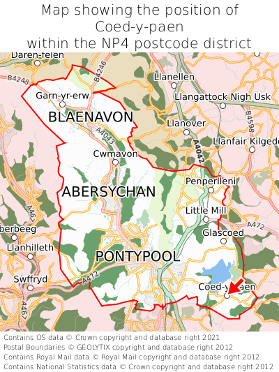 Map showing location of Coed-y-paen within NP4