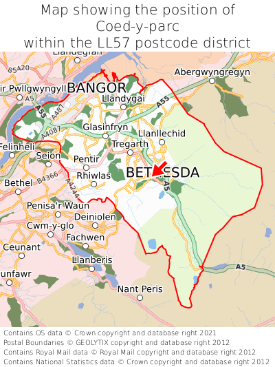 Map showing location of Coed-y-parc within LL57