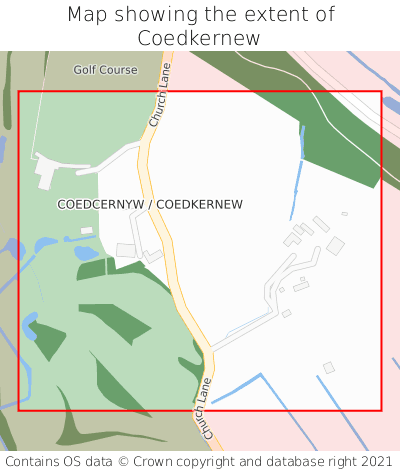 Map showing extent of Coedkernew as bounding box