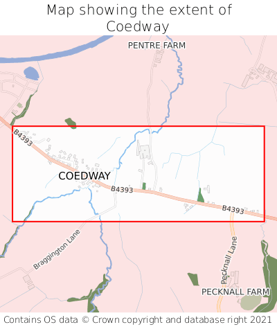Map showing extent of Coedway as bounding box