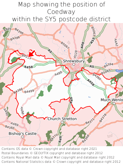 Map showing location of Coedway within SY5