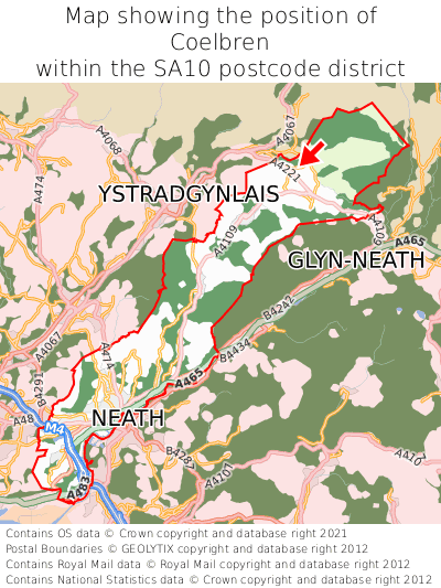 Map showing location of Coelbren within SA10