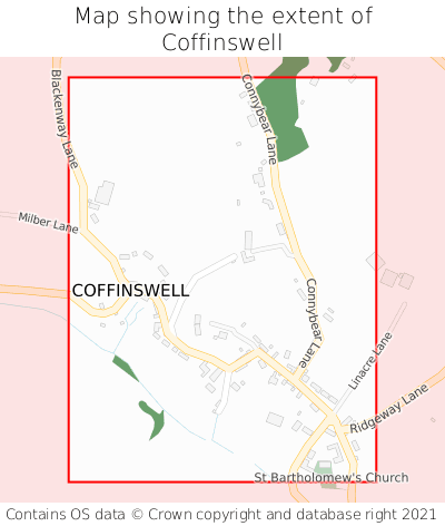 Map showing extent of Coffinswell as bounding box
