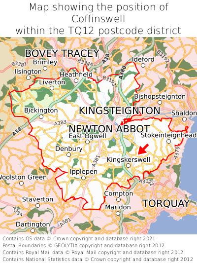 Map showing location of Coffinswell within TQ12