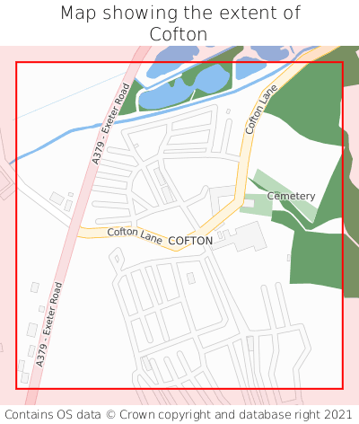 Map showing extent of Cofton as bounding box