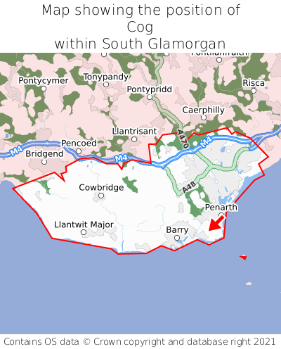 Map showing location of Cog within South Glamorgan