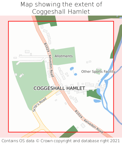 Map showing extent of Coggeshall Hamlet as bounding box