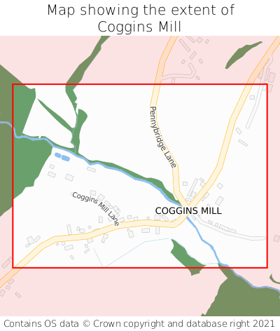 Map showing extent of Coggins Mill as bounding box