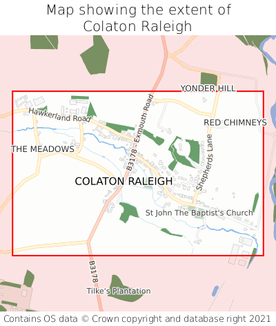Map showing extent of Colaton Raleigh as bounding box