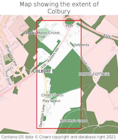 Map showing extent of Colbury as bounding box