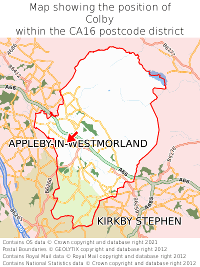 Map showing location of Colby within CA16