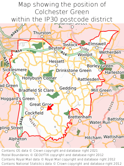 Map showing location of Colchester Green within IP30