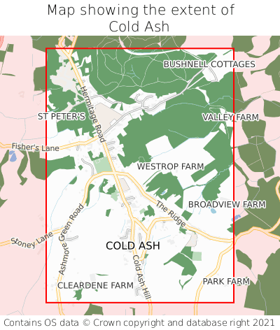 Map showing extent of Cold Ash as bounding box