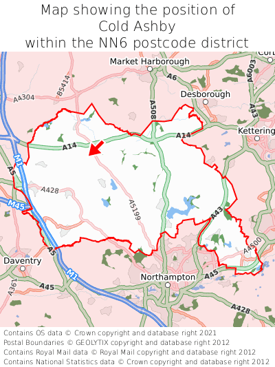 Map showing location of Cold Ashby within NN6