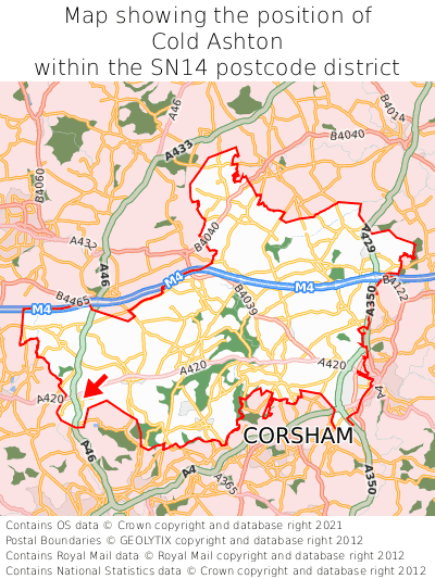 Map showing location of Cold Ashton within SN14