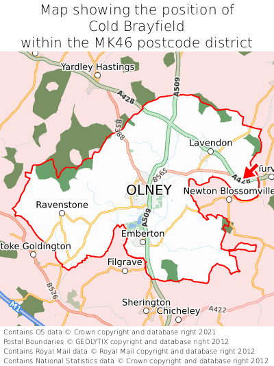Map showing location of Cold Brayfield within MK46