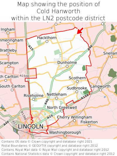Map showing location of Cold Hanworth within LN2