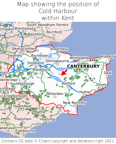 Map showing location of Cold Harbour within Kent