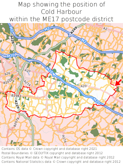 Map showing location of Cold Harbour within ME17