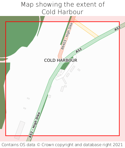 Map showing extent of Cold Harbour as bounding box