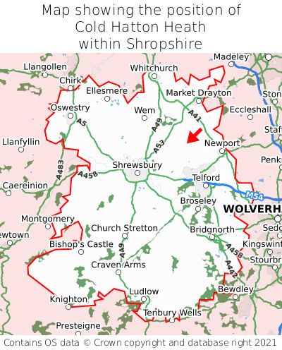 Map showing location of Cold Hatton Heath within Shropshire