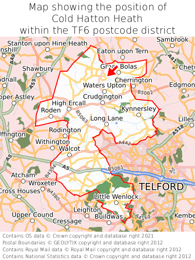 Map showing location of Cold Hatton Heath within TF6