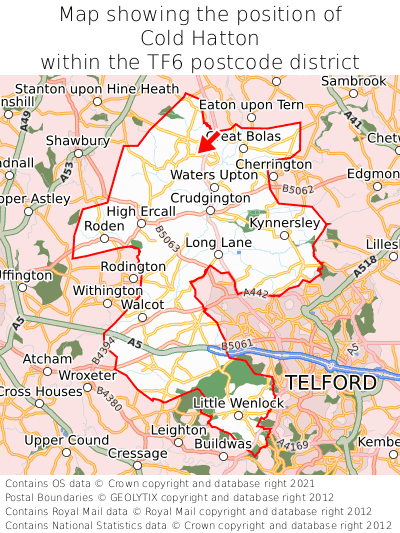 Map showing location of Cold Hatton within TF6