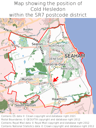 Map showing location of Cold Hesledon within SR7