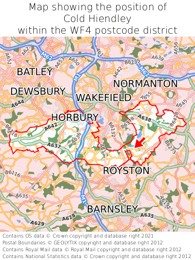Map showing location of Cold Hiendley within WF4