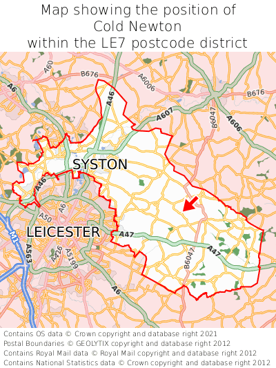 Map showing location of Cold Newton within LE7