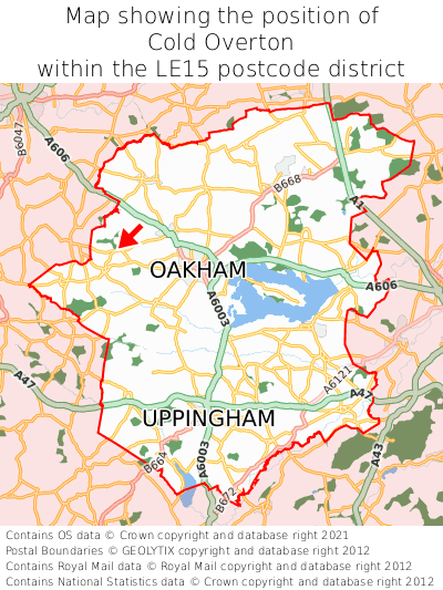 Map showing location of Cold Overton within LE15