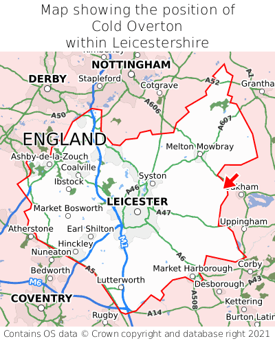 Map showing location of Cold Overton within Leicestershire