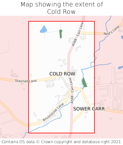Map showing extent of Cold Row as bounding box