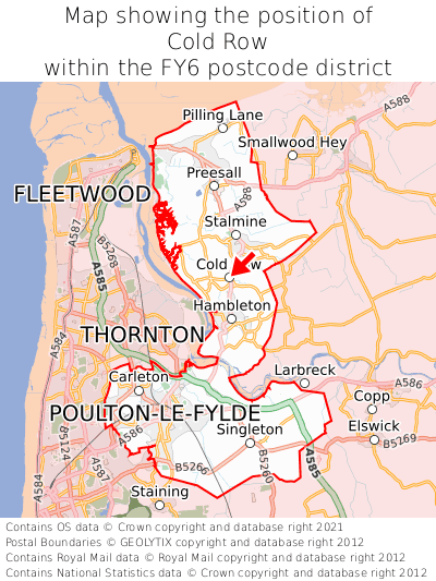 Map showing location of Cold Row within FY6