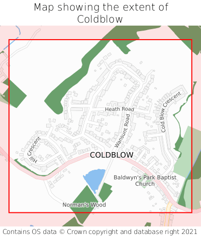Map showing extent of Coldblow as bounding box