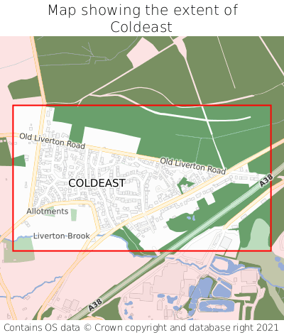 Map showing extent of Coldeast as bounding box