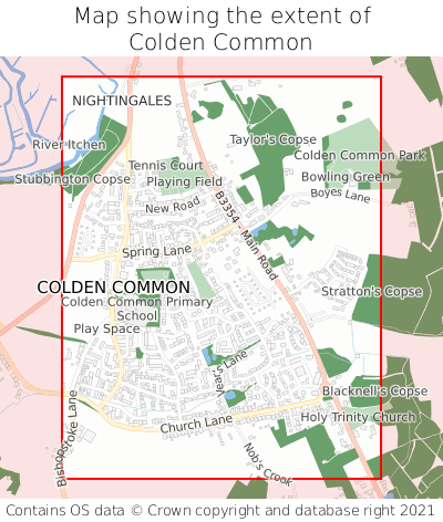 Map showing extent of Colden Common as bounding box
