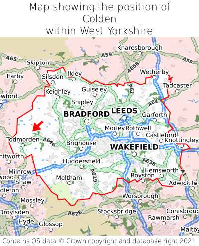 Map showing location of Colden within West Yorkshire