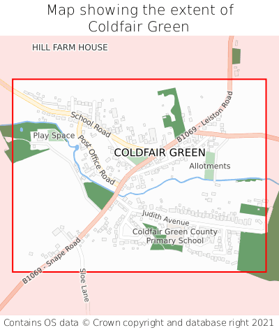 Map showing extent of Coldfair Green as bounding box
