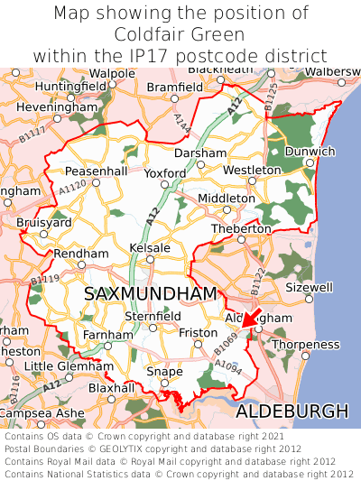 Map showing location of Coldfair Green within IP17