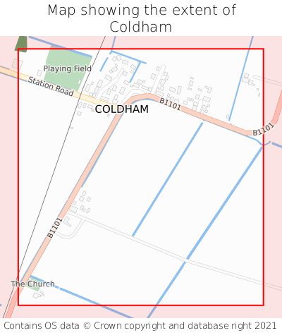 Map showing extent of Coldham as bounding box