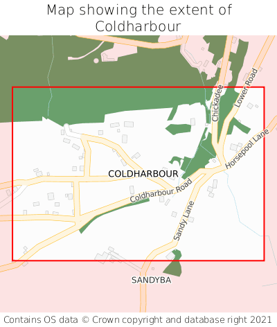 Map showing extent of Coldharbour as bounding box