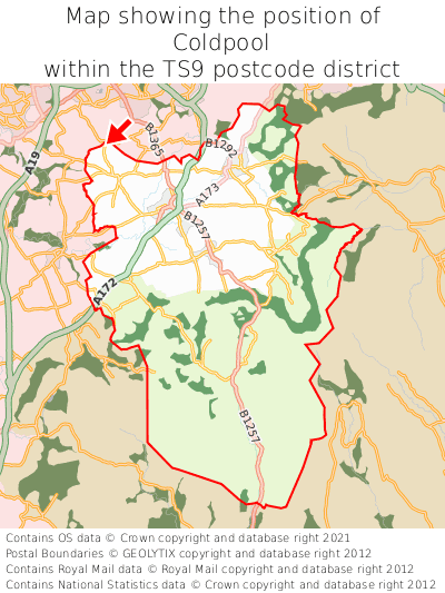 Map showing location of Coldpool within TS9