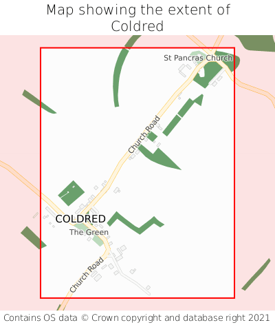 Map showing extent of Coldred as bounding box