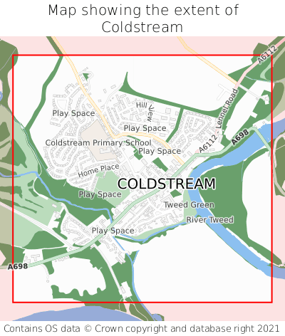 Map showing extent of Coldstream as bounding box