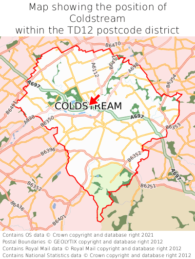 Map showing location of Coldstream within TD12