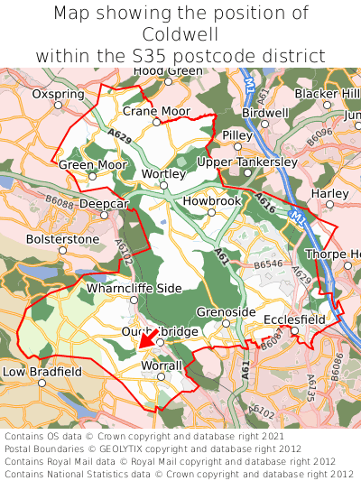 Map showing location of Coldwell within S35