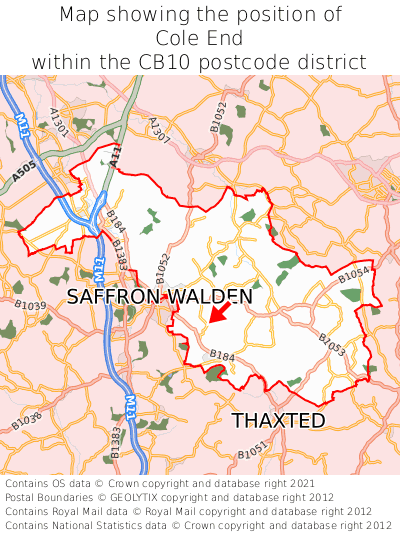 Map showing location of Cole End within CB10